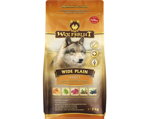 Hundefutter trocken WOLFSBLUT Wide Plain Adult, Pferd mit Süßkartoffeln mit wertvollen Superfoods, getreidefrei, Glutenfrei 2 kg