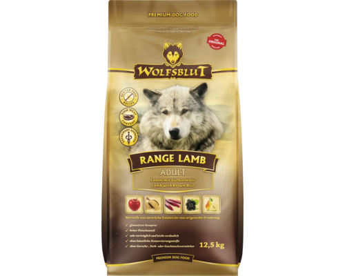 Hundefutter trocken WOLFSBLUT Range Lamb Adult Lamm mit Vollkornreis, Äpfeln, Birnen mit wertvollen Superfoods, getreidefrei, Glutenfrei 12,5 kg