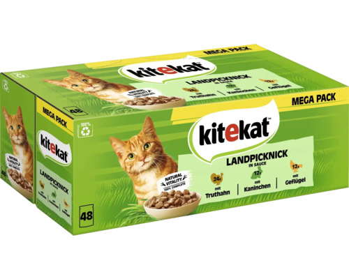 Katzenfutter nass Kitekat Landpicknick in Sauce mit Truhthahn, Kaninchen, Geflügel 48x85 g