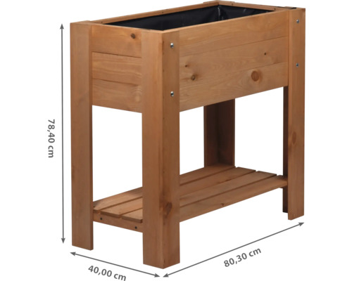 Hochbeet aus Holz mit Ablagefläche und Abmessungen