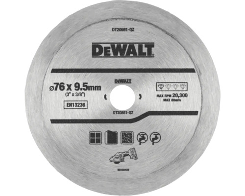 Diamanttrennscheibe DeWalt DT20591-QZ Fliesen 76 mm, passend für DeWalt DCS438 DeWalt Trennscheibe Durchmesser 76 x 9,5 Millimeter