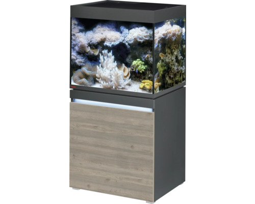 Aquariumkombination EHEIM incpiria 230 marine mit LED-Beleuchtung, Förderpumpe, Filterbecken und beleuchtbaren Unterschrank graphit/ rustic Eiche