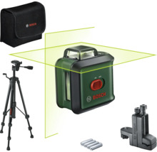 Bosch Logo, ein Linienlaser mit Stativ, Halterung, Batterien und Tasche