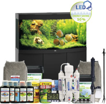 Aquarium-Set mit Zubehör wie Filtermaterial, Wasseraufbereiter, Fischfutter und Thermometer