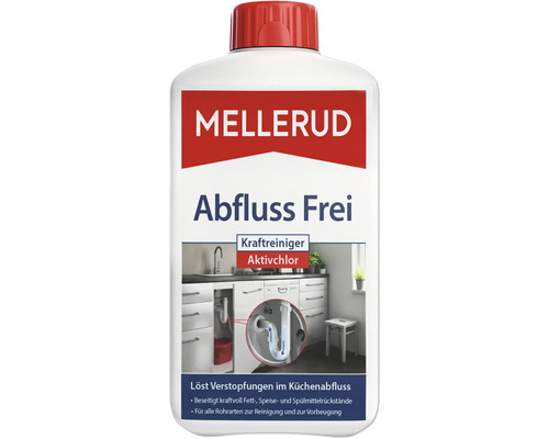 Mellerud Abfluss Frei, ein Abflussreiniger zur Beseitigung von Verstopfungen im Küchenabfluss