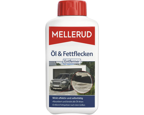 Mellerud Öl- und Fettfleckenentferner in einer weißen Plastikflasche