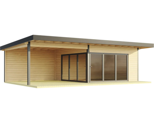 Holzgartenhaus mit Schiebetür und Vordach