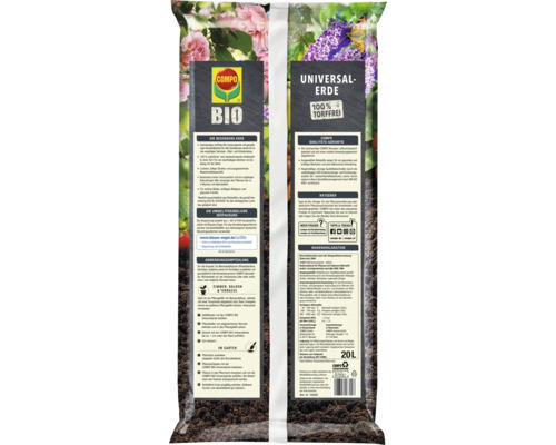 Verpackung Compo Bio Universalerde, 20 Liter, torffrei für Garten, Balkon und Terrasse