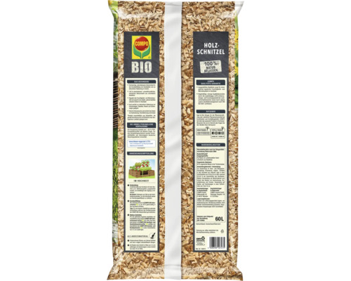 Sack mit naturbelassenen Bio-Holzschnitzeln von Compo, 60 Liter