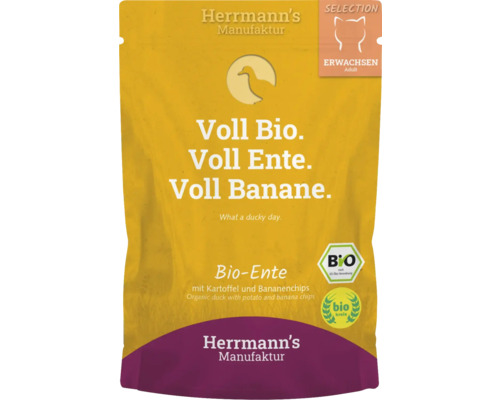 Herrmann''s Manufaktur Bio Katzenfutter Ente mit Kartoffel und Banane für ausgewachsene Katzen