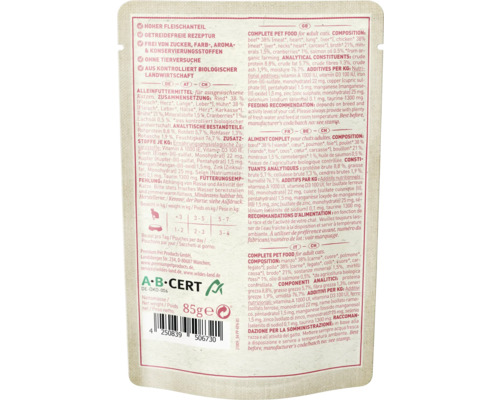 Informationen zu Katzenfutter auf einer Verpackung