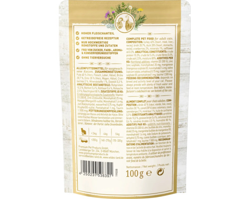 Informationen zu Katzenfutter mit Ente und Pute