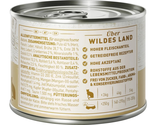 Über Wildes Land Katzenfutter Dose mit Zusammensetzung und Fütterungsempfehlung