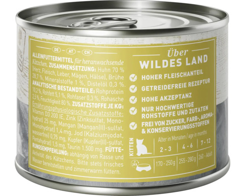 Über Wildes Land Katzenfutter für junge Katzen mit Huhn, hohe Akzeptanz