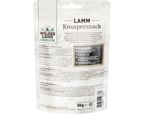 Wildes Land Lamm Knuspersnack für Katzen, 50 Gramm