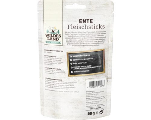 Wildes Land Fleischsticks Ente 50g Packung für Katzen