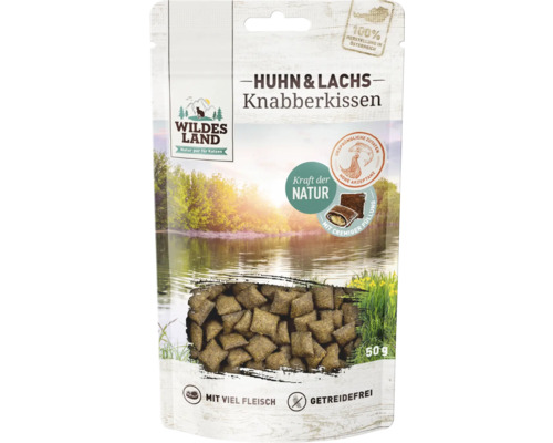 Katzensnack WILDES LAND Knabberkissen Huhn und Lachs mit wertvollen Superfoods, getreidefrei, Glutenfrei 50 g