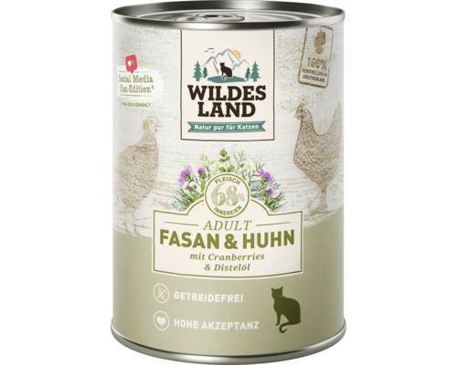 Katzenfutter nass WILDES LAND Fasan und Huhn mit Cranberries mit wertvollen Superfoods, getreidefrei, Glutenfrei 400 g