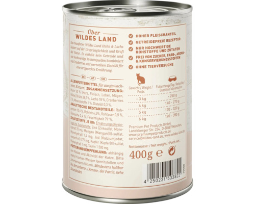 Dose Wildes Land Katzenfutter Huhn und Lachs 400 Gramm