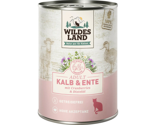Katzenfutter nass WILDES LAND Kalb und Ente mit Cranberries 400 g