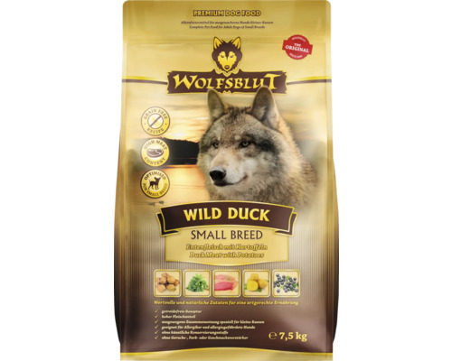 Hundefutter trocken WOLFSBLUT Wild Duck Small Breed mit wertvollen Superfoods, getreidefrei, Glutenfrei 7,5 kg