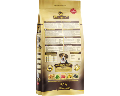 Wolfsblut Trockenfutter für erwachsene Hunde mit Wildente und Truthahn, 12,5 Kilogramm