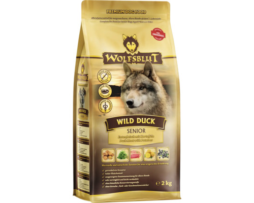 Hundefutter trocken WOLFSBLUT Wild Duck Senior Ente mit Kartoffeln mit wertvollen Superfoods, getreidefrei, Glutenfrei 2 kg