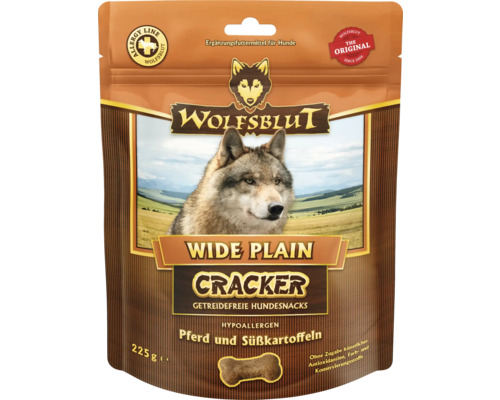 Hundesnack WOLFSBLUT Wide Plain Cracker Pferd mit Süßkartoffeln mit wertvollen Superfoods, getreidefrei, Glutenfrei 225 g