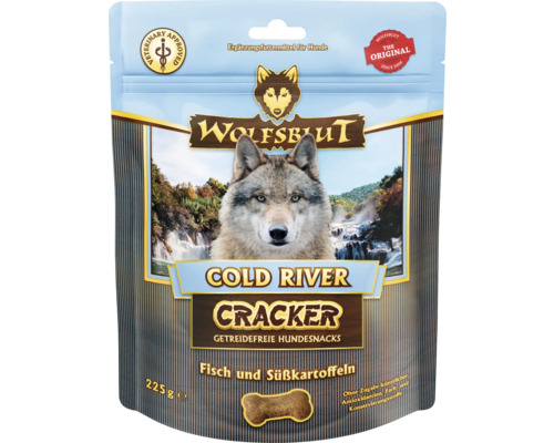 Hundesnack WOLFSBLUT Cold River Cracker Forelle und Lachs mit Süßkart. mit wertvollen Superfoods, getreidefrei, Glutenfrei 225 g