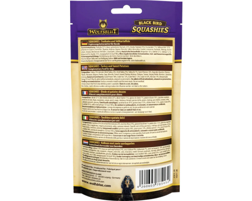 Wolfsblut Black Bird Squashies Truthahn und Süßkartoffel Ergänzungsfuttermittel für Hunde Rückseite