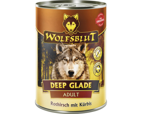 Hundefutter nass WOLFSBLUT Deep Glade Adult , Rothirsch mit Kürbis mit wertvollen Superfoods, getreidefrei, Glutenfrei 395 g