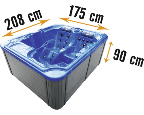 Abbildung eines Whirlpools mit den Maßen 208 mal 175 mal 90 Zentimeter
