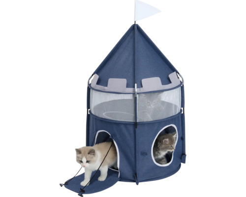 Katzenzelt im Burg Design mit zwei Katzen