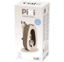 Verpackung eines Catit Pixi Kratzbaums mit Katze
