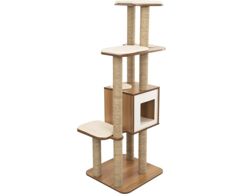 Kratzbaum Vesper High Base XL, WalnussKratzbaum mit 5 Ebenen auch für große Katzen Katzenkratzbaum mit Liegeflächen, Kratzsäulen und Katzenhaus
