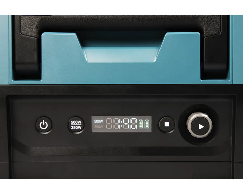 Detailansicht einer Kühlbox mit Bedienelementen und Anzeige.