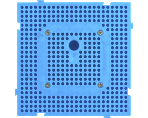 Bohrschablone aus Kunststoff mit Löchern und Schrauben