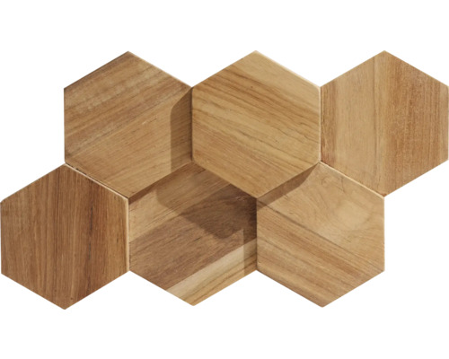 Holz Verblendstein Rebel of Styles UltraWood 15x26 cm Teak Hexagon Sechseckige Wandfliesen aus Holz