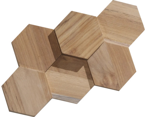 Sechseckige Holzfliesen für Wand- und Bodengestaltung