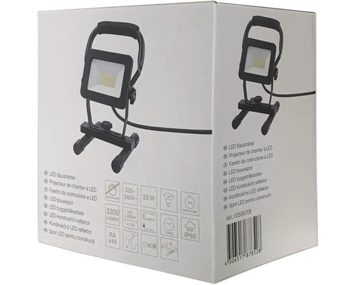 Verpackung eines LED Baustrahlers mit Produktdetails