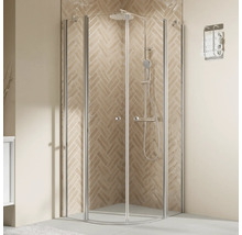 Eckdusche mit Duscharmatur und Handtuchhalter im Badezimmer