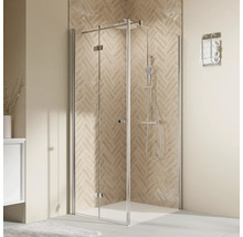 Eckdusche mit Duscharmatur und Handtuchhalter im Badezimmer