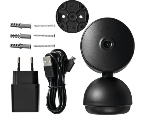 Überwachungskamera mit Netzteil, USB Kabel, Dübeln und Schrauben