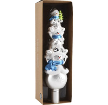 Weihnachtsbaumspitze aus Glas mit Schneemannmotiv in einer Box