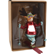 Elch als Christbaumschmuck mit Skiern in einer Box