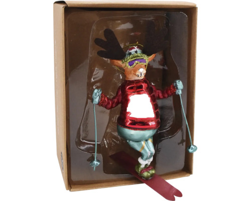 Ski fahrender Elch als Christbaumschmuck in Verpackung