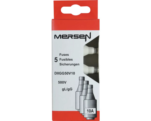 Packung mit fünf Sicherungen vom Typ DII GG 50V10 von Mersen, 500 Volt, gL/gG
