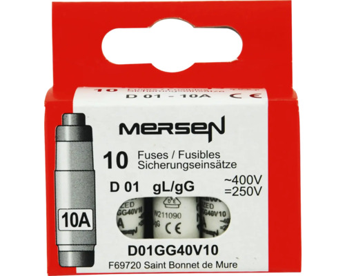 Packung mit zehn Sicherungseinsätzen D 01 10 Ampere