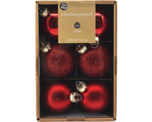 Christbaumkugeln Glas Ø 6 cm 12-teilig rot