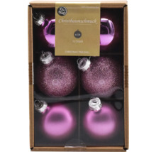 Packung mit zwölf Weihnachtskugeln aus Glas mit sechs Zentimeter Durchmesser
